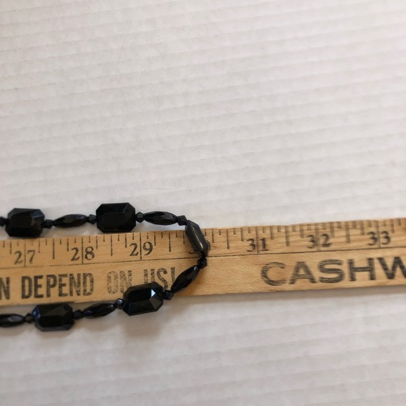 Vtg Black Faceted Flapper Length Necklace - Picture 7 of 12